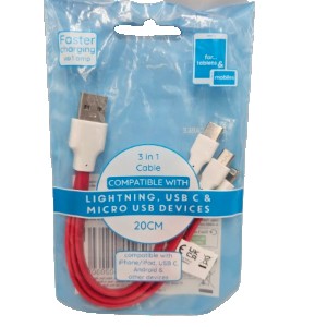 Kabel 3w1 20cm Lightning /...